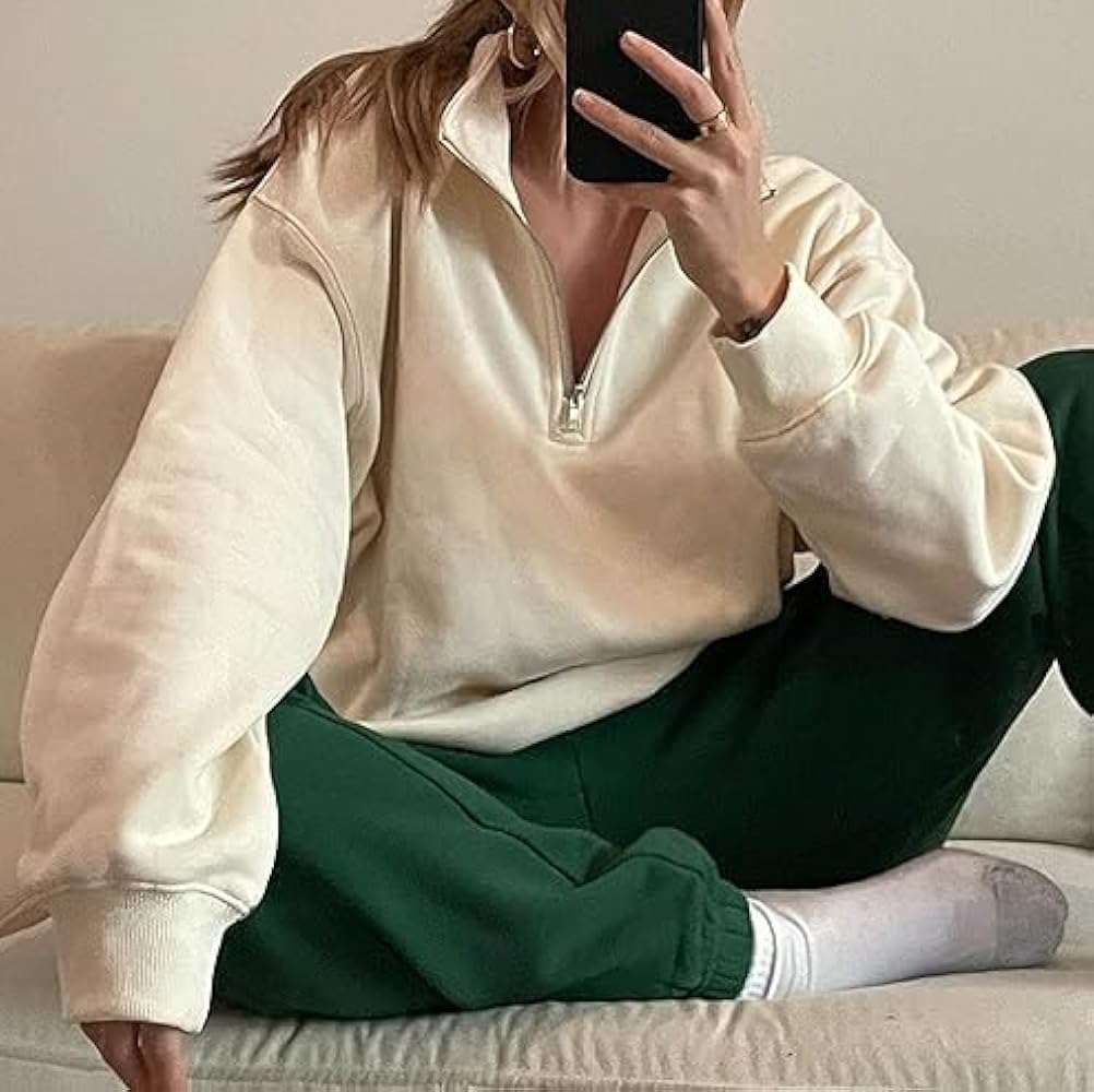 Fronage Quarter 1/4 Zip Pullover for Women, Casual Lapel